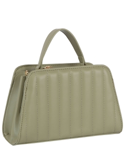 Stripe Quilted Top Handle Satchel Bag TDE-0063 SAGE